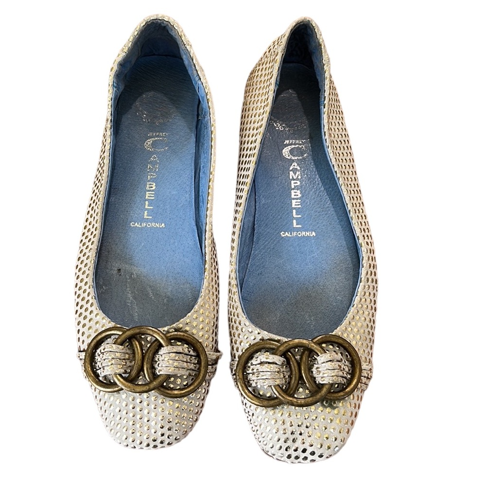 Jeffrey Campbell “Bring” Ivory & Metallic Gold Dot Chain Detail Ballet Flats - 8